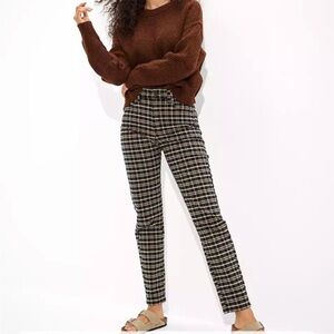 American Eagle High Rise Mom Jeans Blue Tan Plaid Stretch Size 6